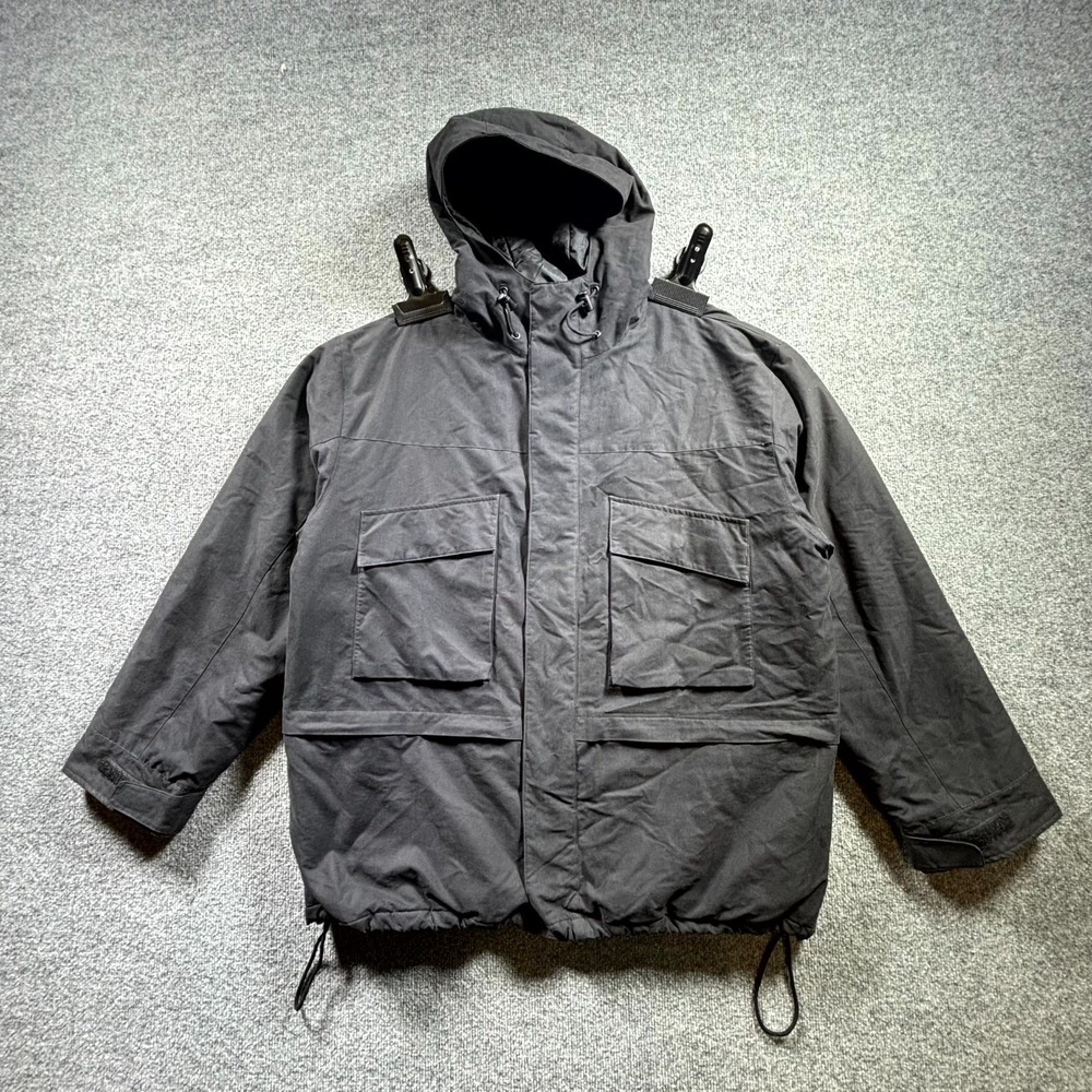 J.Crew Field Anorak Jacket Men's XL Black Quilted Fleece Lined Hooded Full Zip